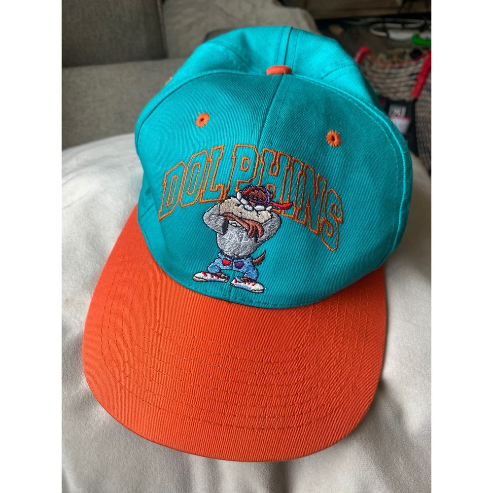 Vintage 1993 Miami Dolphins Taz Snapback Hat Looney Tunes NFL Teal Orange 90s